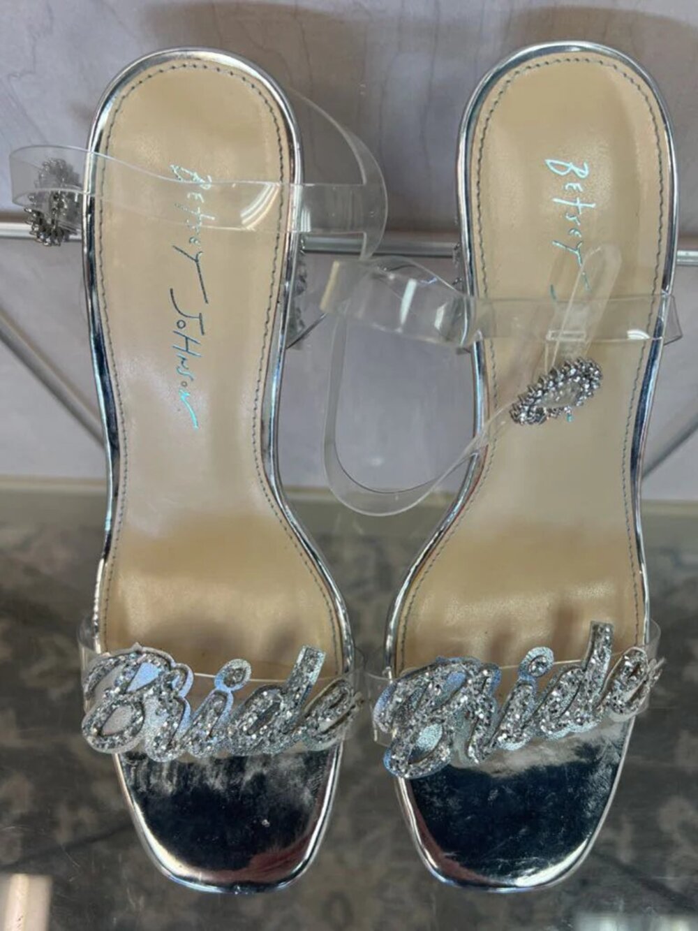 Betsey Johnson BRIDE Barie Heels Size 10 Wedding Sandal Lucite Bridal Shoes NEW - Picture 6 of 7